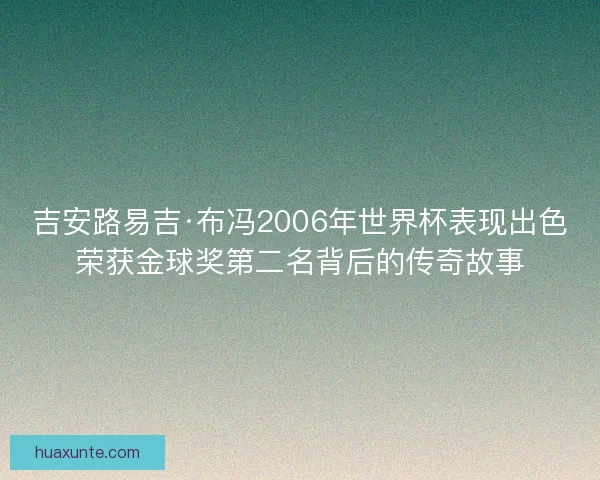 吉安路易吉·布冯2006年世界杯表现出色荣获金球奖第二名背后的传奇故事